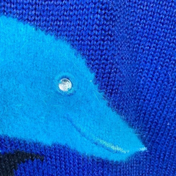 TOPLIKE Vintage Dolphin Ocean Waves Angora Blend Crew Neck Sweater Womens Size L - Picture 9 of 16